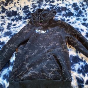 Black and dark grey marbled Seven Souls hoodie, size large